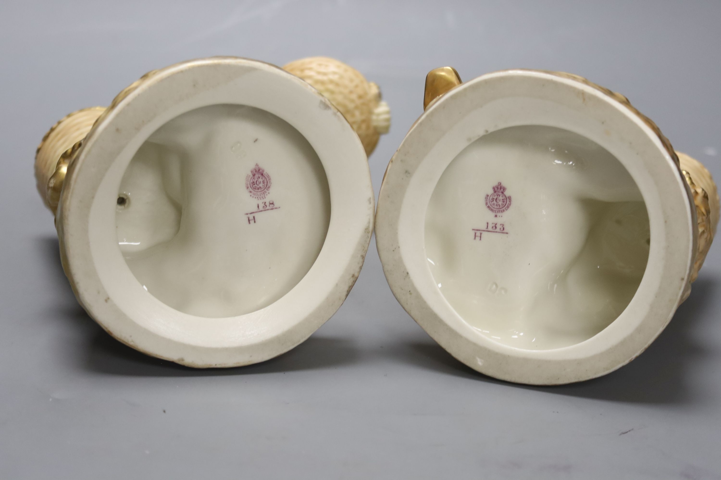 A pair of Royal Worcester blush figures of Spanish grape pickers c.1918, height 25.5cm
